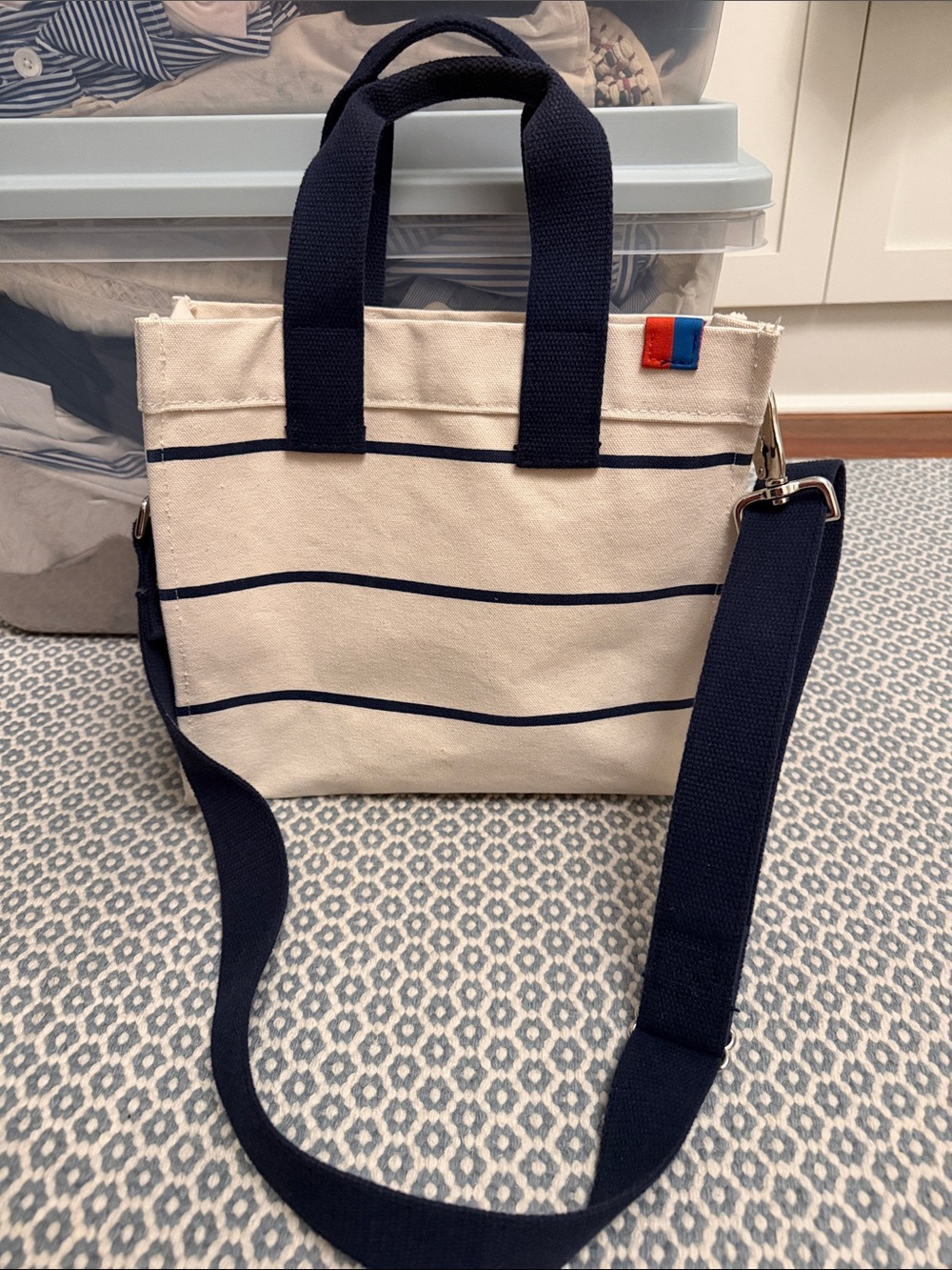 Kule Canvas Stripe Tote Bag with Navy Strap